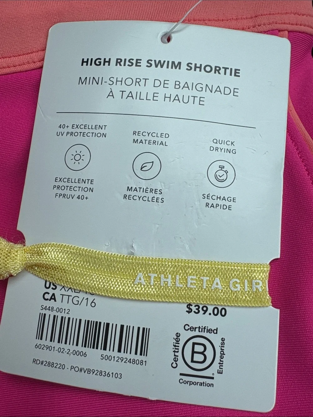 NWT Athleta Girl 2 Piece Adjustable Bikini Top & High Rise Swim Shortie XXL/16